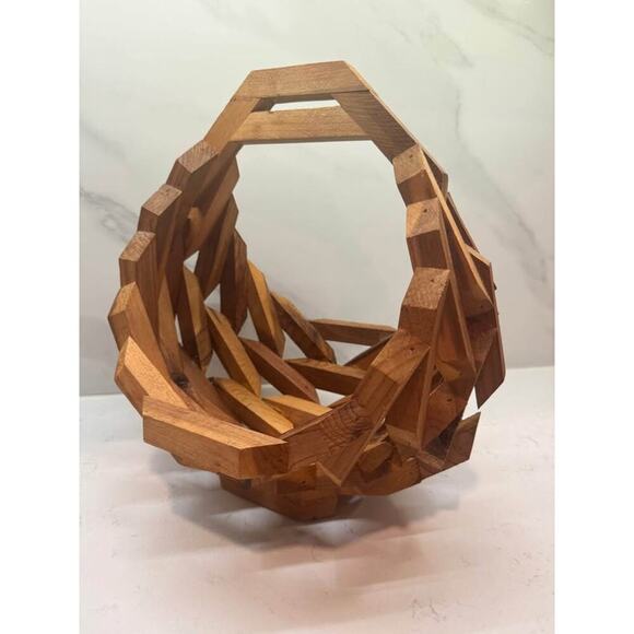 Handcrafted Mid Century Wooden Fruit Display Basket - Picture 6 of 6